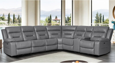 Latitude Run Kimblyn Power Recliner Sectional Sofa, Faux Leather 6-SEAT Modular Reclining Sectional Couch, Livingroom Furniture Sets With 1 Storage Console