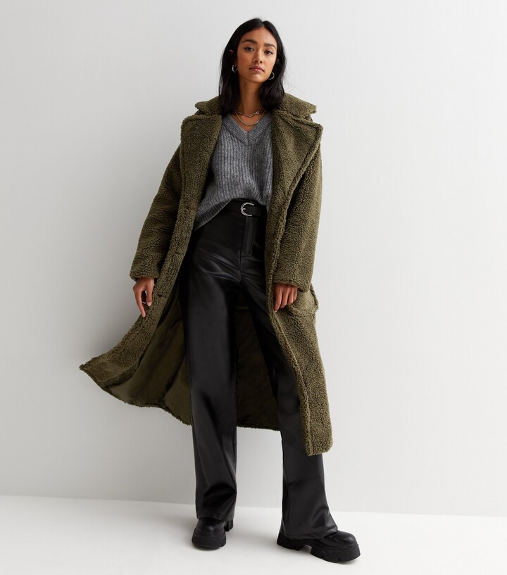 Women's Olive Teddy Pocket Front Long Coat Gini London ShopStyle