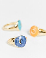 Thumbnail for your product : Glamorous x3 pack enamel rings in gold multi