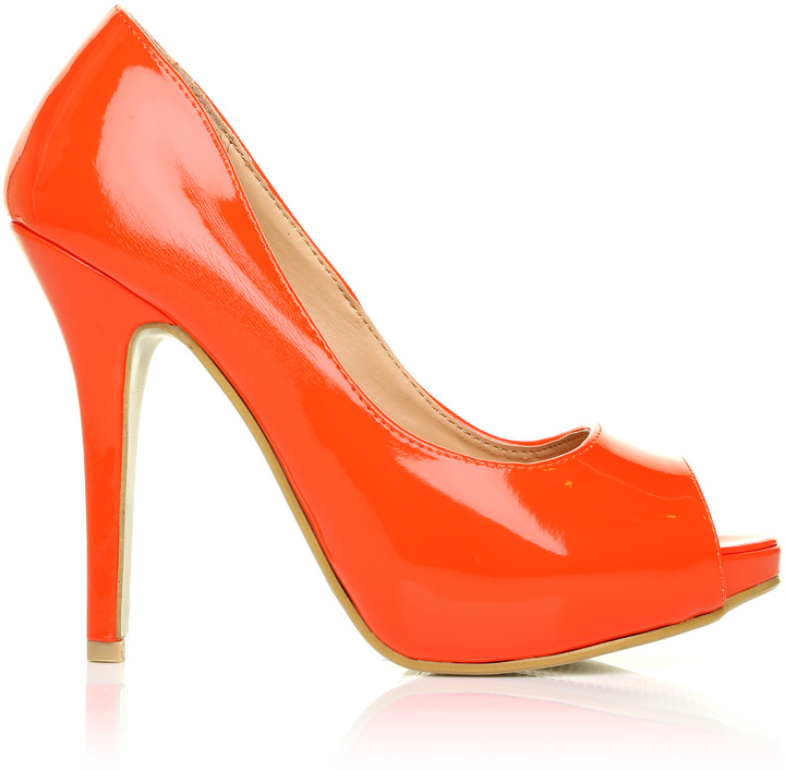 ShuWish UK TIA Orange Patent PU Leather Stiletto Very High Heel ...
