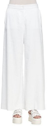 Stella McCartney Belted Wide-Leg Linen Pants, Pure White