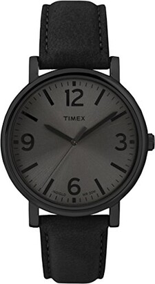 Timex Unisex T2P528 Quartz Watch with Black Dial Analogue Display and Black Leather Strap