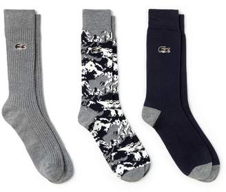 Lacoste Men's Three-Pack Print And Solid Stretch Cotton Socks