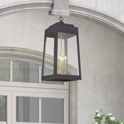 Longshore Tides 4 Light Bronze Outdoor Extra Large Pendant Lantern With Antique Brass Candles
