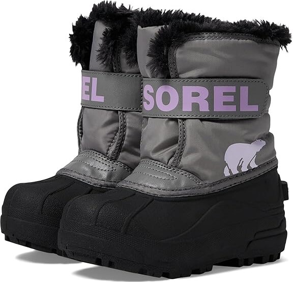 Sorel Kids Childrens Snow Commander (Toddler/Little Kid) Kids Shoes Chrome Grey/Euphoric Lilac : 12 Little Kid M, Synthetic
