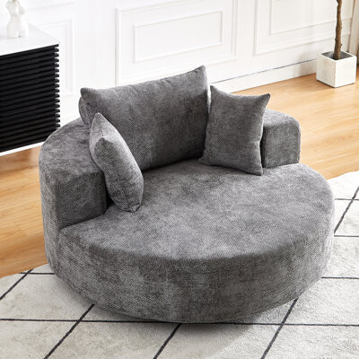 Latitude Run Chenille Foam 360 Degree Swivel Chair - Fluffy Modern Sleeper For Living Room, Lounge, Bedroom With Pillow Support Rotation Bedroom, Projection Room C