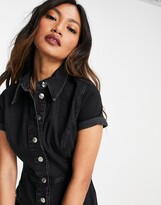 Thumbnail for your product : ASOS DESIGN denim fitted shirt dress with short sleeves in washed black