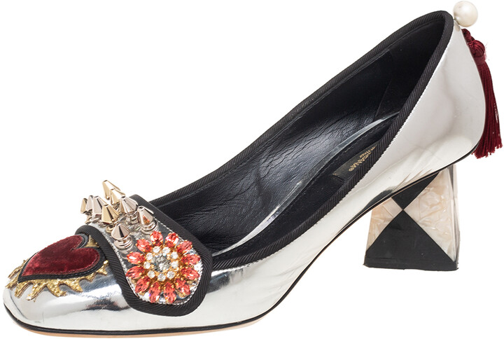 silver block heel pumps