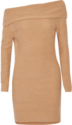 Halston Off-the-shoulder metallic cashmere-blend mini dress