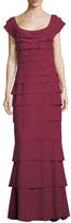 Thumbnail for your product : Tadashi Shoji Scoop-Neck Cap-Sleeve Tiered Textured Crepe Gown