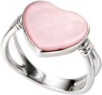 Elements Silver Pink Mother of Pearl Heart Ring - Size K