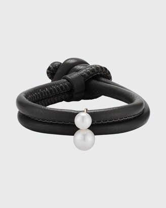 Mizuki Sea of Beauty Black Leather Wrap Bracelet with Pearls