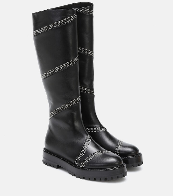 Alaia Studded leather knee-high boots - ShopStyle