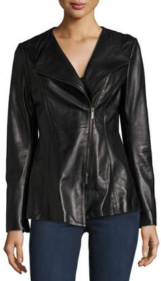 Neiman Marcus Leather Collection Leather Peplum Jacket, Black