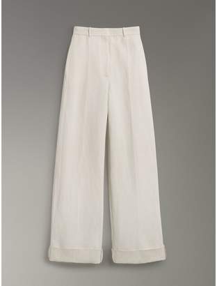Burberry Cotton Linen Canvas Wide-leg Trousers