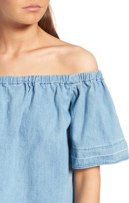 AG Jeans Sylvia Cotton Chambray Off the Shoulder Top