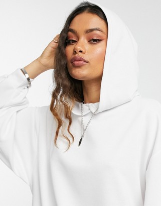 ASOS DESIGN Petite mini sweatshirt hoodie dress in white