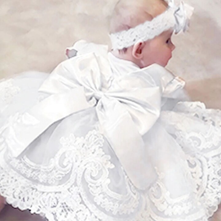 0.2years Baby Flower Girls Dress Tulle 1st Birthday Party Baptism White Dresses Girls Princess Wedding Bridemaid Prom Costume