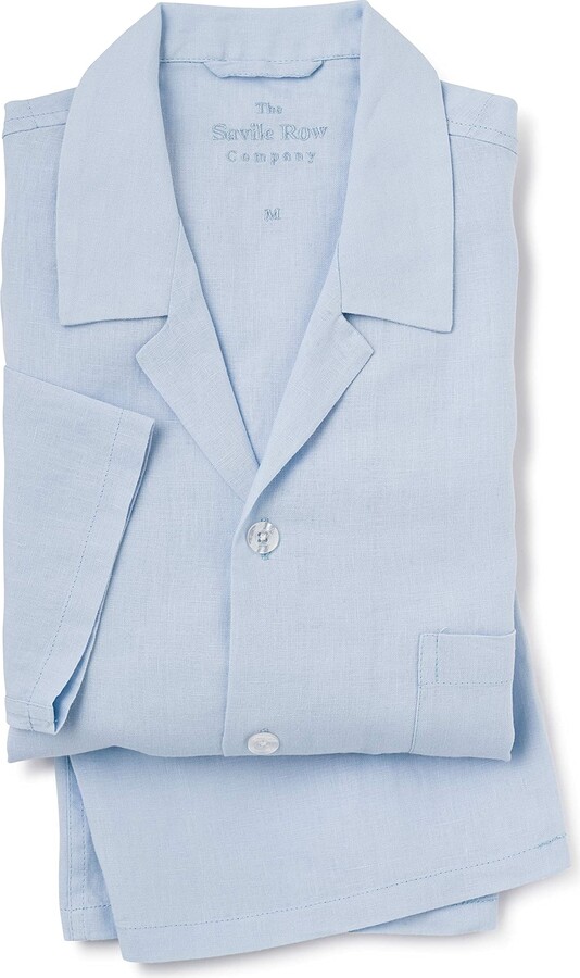 The Savile Row Company London Men's Luxury 100 Linen Pyjamas Ice