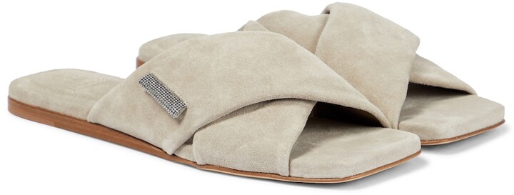 Brunello Cucinelli Embellished suede slides