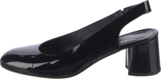 AGL Patent Leather Slingback Pumps Black Round-Toes