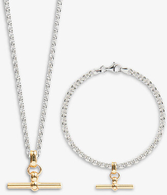 Tilly Sveaas Belcher T-bar 23.5ct yellow gold-plated sterling-silver bracelet and necklace set