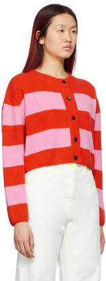 MSGM Red & Pink Striped Rugby Cardigan
