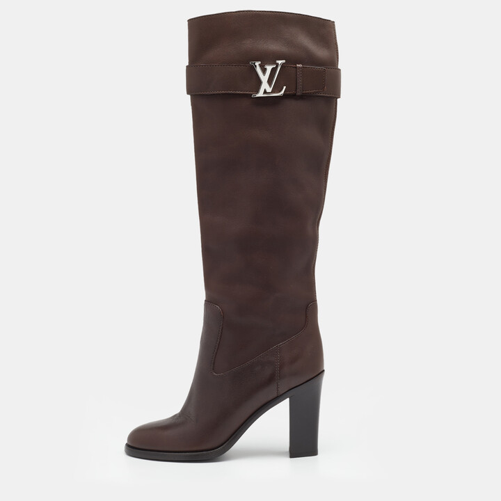 Louis Vuitton Dark Brown Leather Knee Length Boots Size 37 ShopStyle