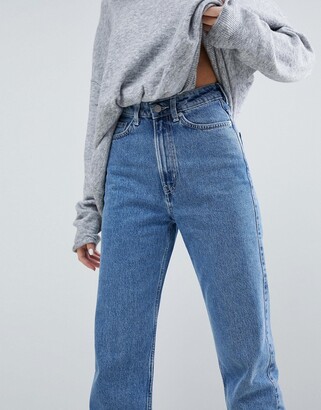 Weekday Rowe super high-waist straight leg jeans in mid sky blue - ShopStyle