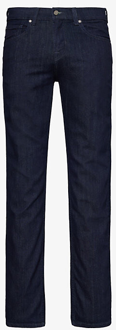 Mens Navy Slimmy Executive Straight-Leg Mid-Rise Stretch Denim-Blend Jeans 34