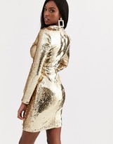 Thumbnail for your product : TFNC Tall sequin tux mini dress in liquid gold