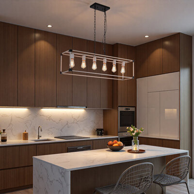 5-Light Farmhouse Chandelier With Adjustable Downrods, E26 Base, Industrial Pendant Ceiling Light For Dining Room & Kitchen Island