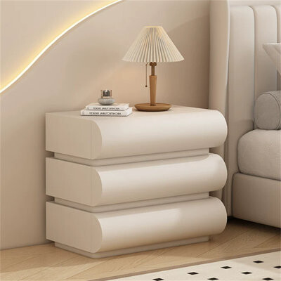 Latitude Run White Nightstand, Modern Bedside Table With 3 Solid Wood Drawers, Microfiber Leather Wrapped Bedside Table, Multifunctional End Table, Sofa Side Table