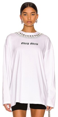 Miu Miu Logo Long Sleeve T-Shirt in White
