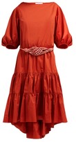 Thumbnail for your product : Love Binetti - Simple Minds Belted Tiered Cotton Dress - Dark Orange
