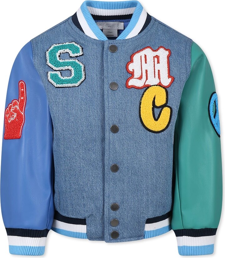 Stella McCartney Kids Denim Bomber Jacket For Boy With Embroidery