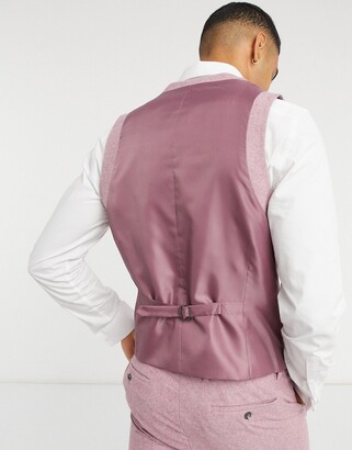 Topman slim suit waistcoat in pink wool blend