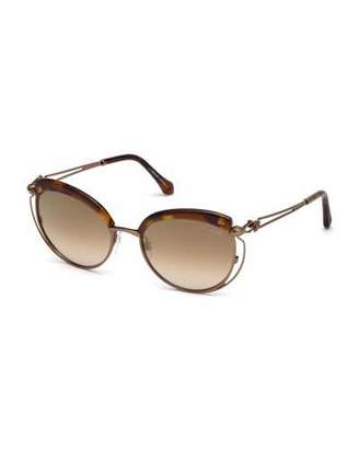 Roberto Cavalli Capped Metal Butterfly Sunglasses, Brown