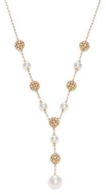 Nadri Simulated Pearl and Filigree Lariat Necklace