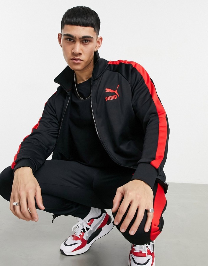 Puma Iconic T7 track jacket in black and red - ShopStyle