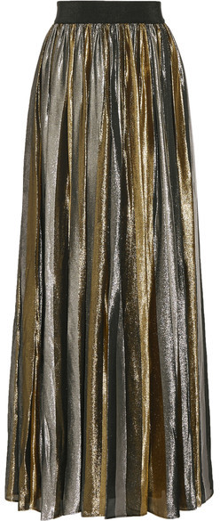 Alice + Olivia Tabetha Pleated Silk-blend Lamé Maxi Skirt - Silver ...