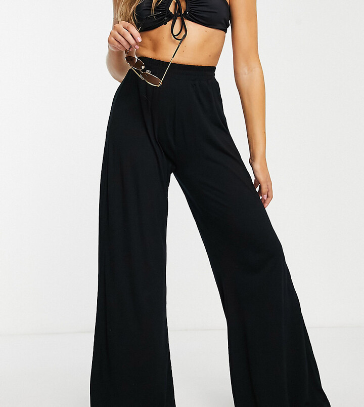 Armfre Bottom Womens High Waisted Wide Leg Yoga Pants Fold Over Waist Flowy Palazzo Pant Side Lace up Gradient Color Block Long Comfy Casual Trousers