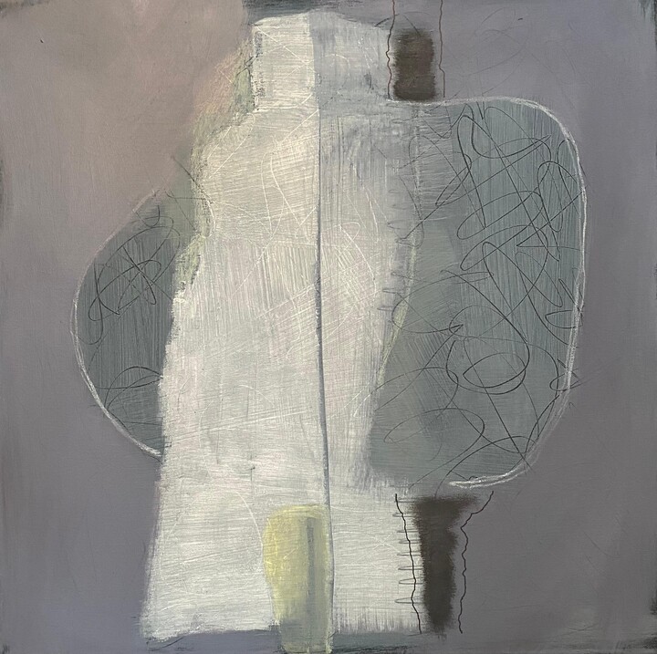 Ted Dixon, Gray Matter #1 (abstract, gray, geometric acrylic painting), 2023