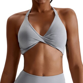 OQQ Women's 3 Piece Medium Support Crop Top Seamless Ribbed Removable Cups  Workout Yoga Sport Bra