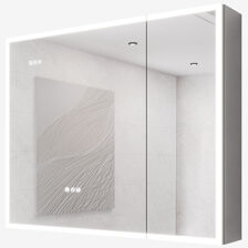 KAQCVIN Bathroom Medicine Cabinet With Lights, Mirror, Double Door Lighted Medicine Cabinet With Defogger, Dimmer, Clock & Temp Display, 2 Outlets & USB Ports