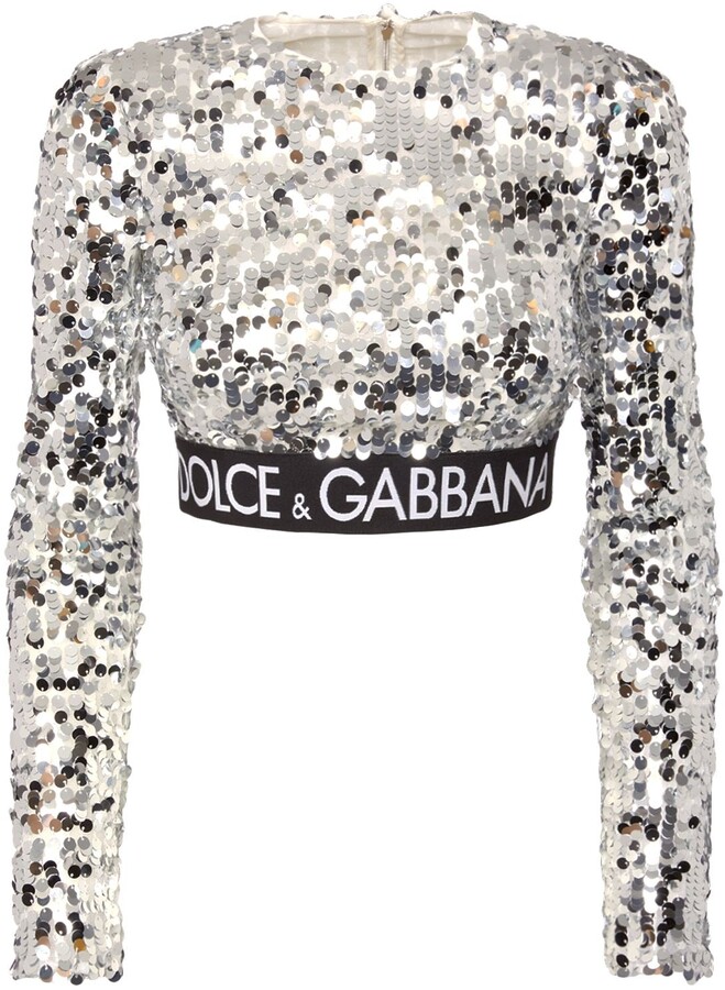 Dolce & Gabbana Sequined crop top w/ logo band - ShopStyle