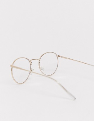 ASOS DESIGN ASOS DESIGN metal round glasses with lens in gold