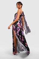 Thumbnail for your product : boohoo Pleated Floral Satin Asymmetric Maxi Dress