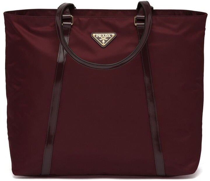 prada triangle logo leather tote