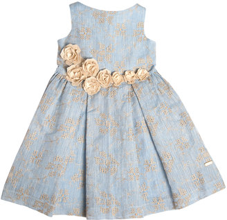 Pili Carrera Sleeveless Embroidered Linen-Blend Dress, Blue, Size 4-10